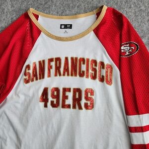 NFL San Francisco 49ers Glitter Jersey Women's XL Red Oversize Mesh Sleeves Game